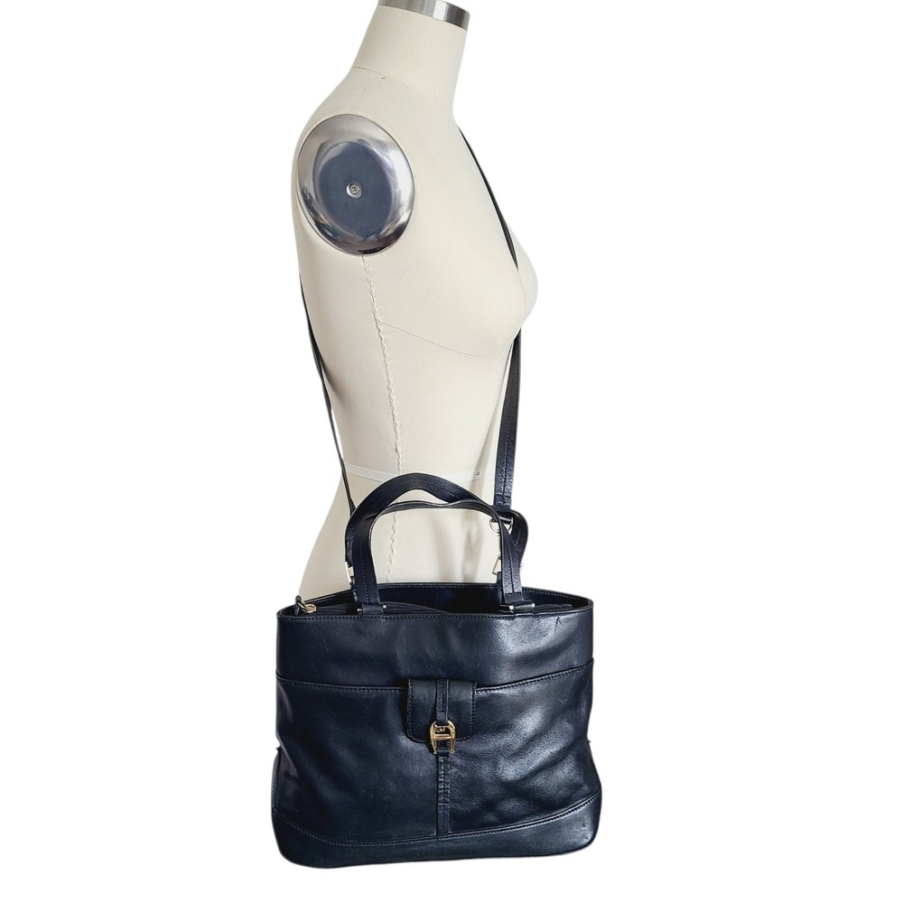 Vintage Etienne Aigner Black Genuine Leather Handbag Satchel Crossbody